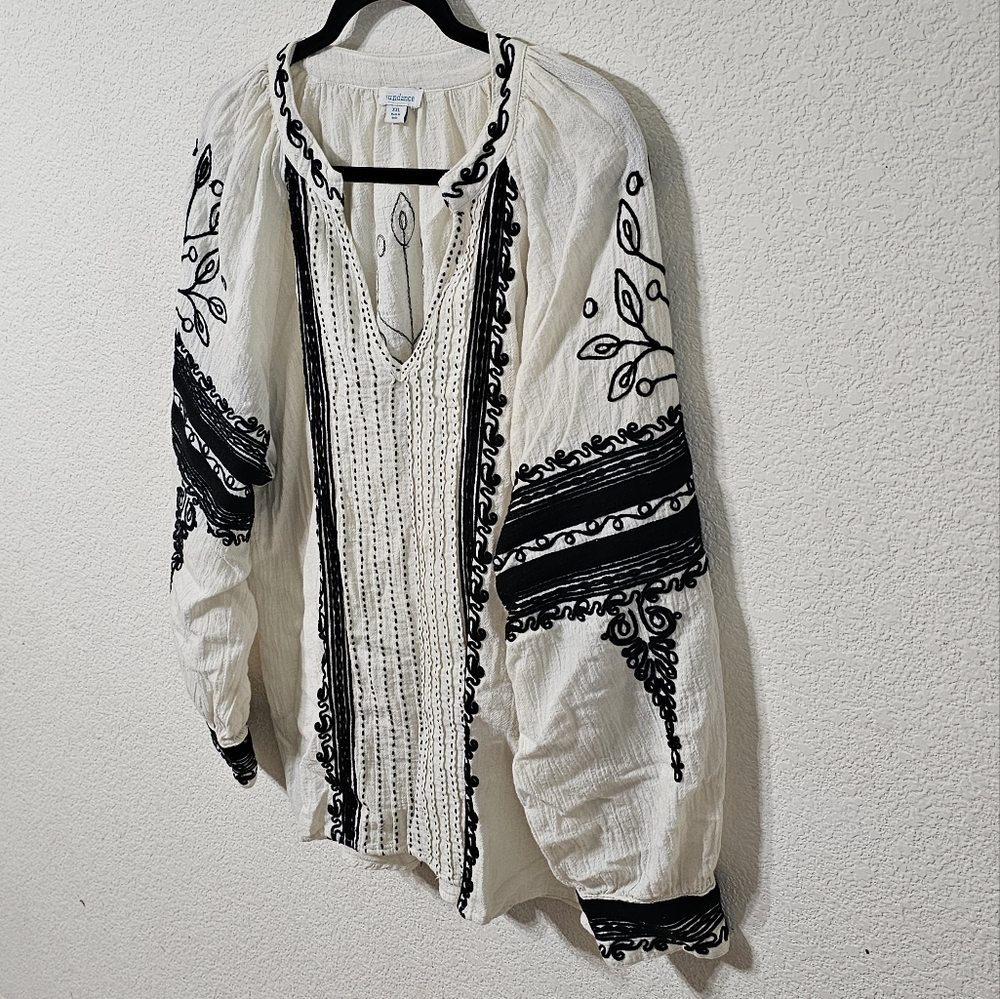 Sundance Blouse Womens XXL Embroidered V-Neck Long Sleeve Pullover Top - Picture 6 of 7